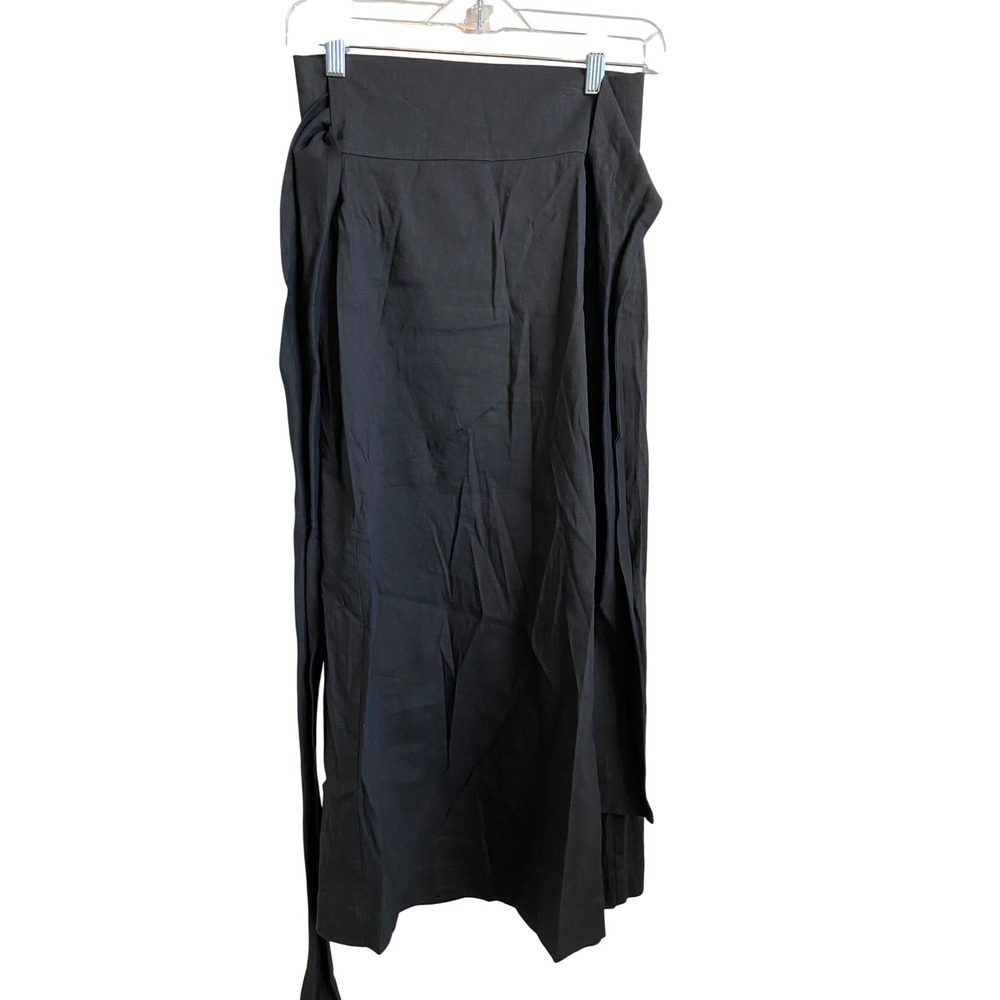 ROHE Black Linen Blend Midi Wrap Skirt High Waist Size 36 Made in Lithuania